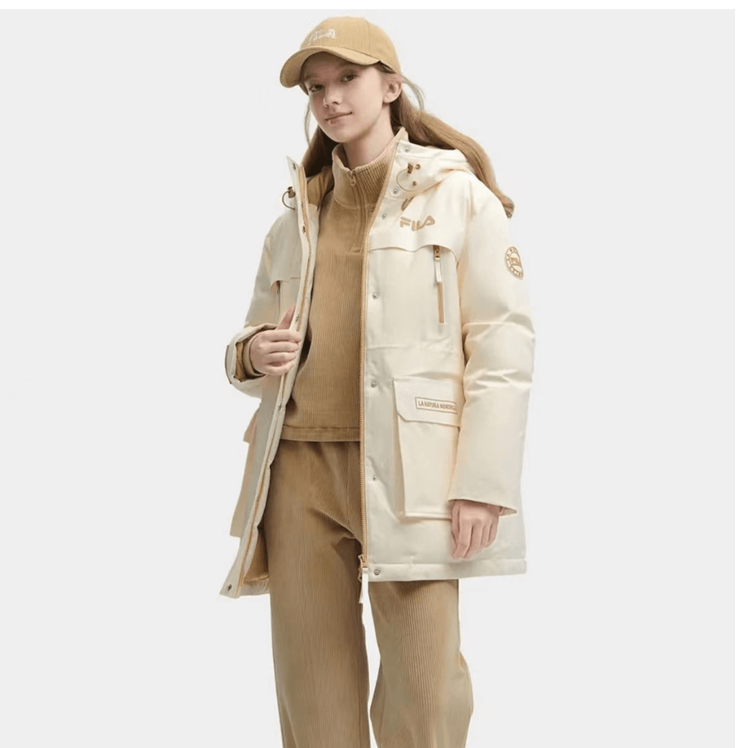 Fila/斐乐女中长款羽绒服2023秋冬保暖户外防风羽绒服F11W349904F