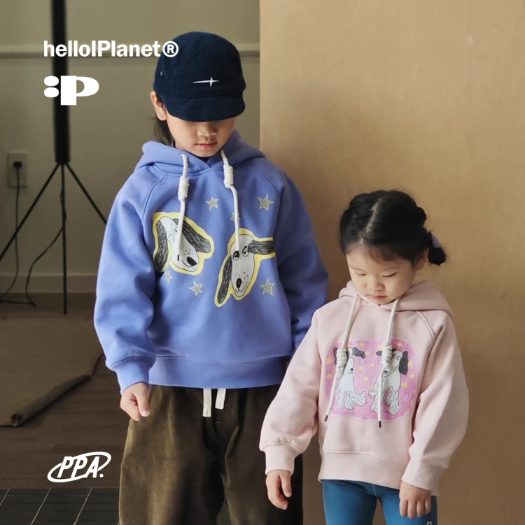 ppapa 设计师联名小狗三色连帽加绒卫衣儿童一体绒中大童 1013059