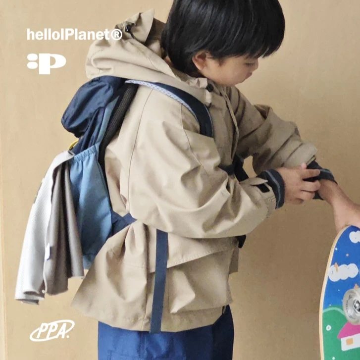 现ppapa 省心穿搭连帽户外风衣宽松工装中大童儿童外套 S-QC9119