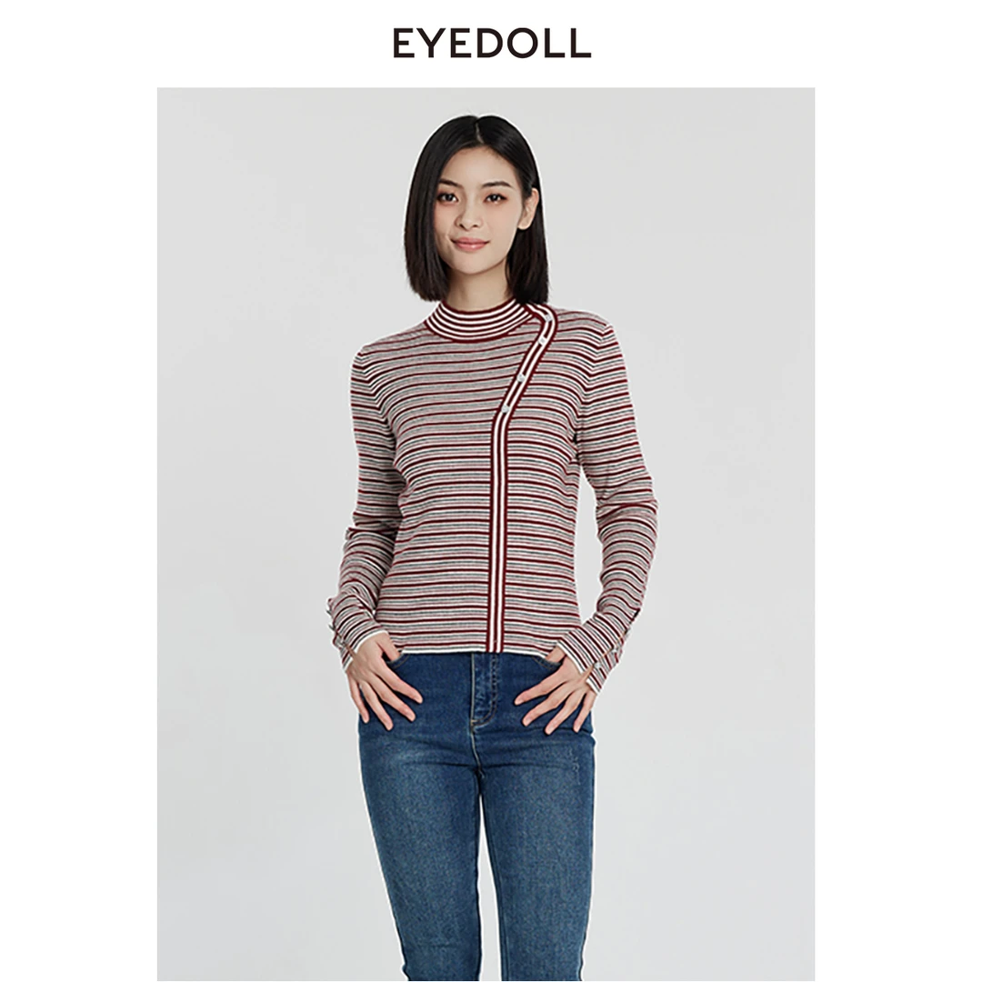EYEDOLL冬新款设计感条纹修身针织套头衫EOD005Z新年
