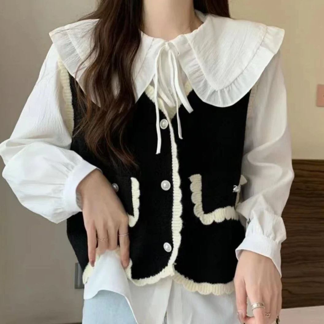 针织马夹女短款V领减龄洋气百搭法式小个子坎肩开衫马甲女春秋