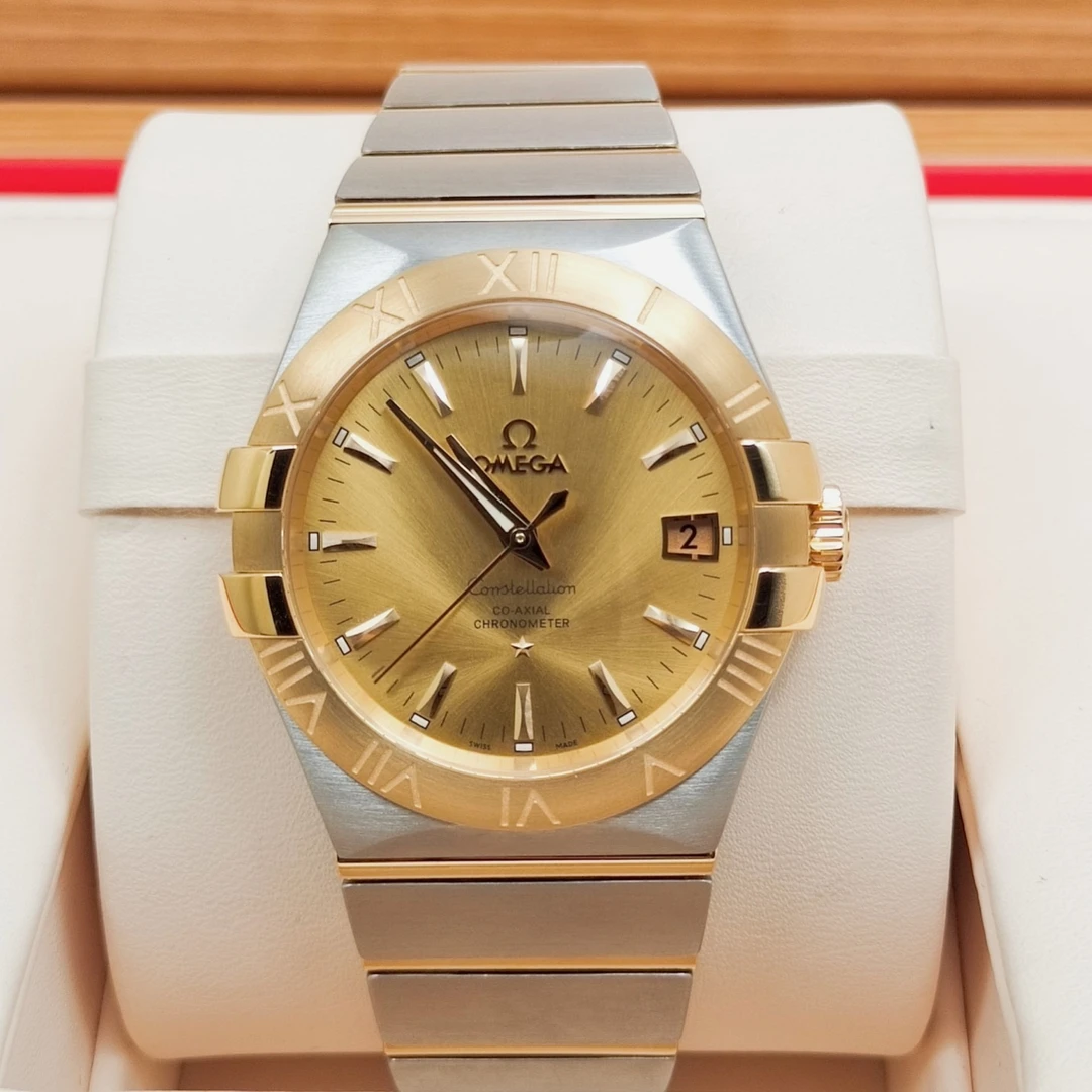 全新未使用 Omega/欧米茄 星座系列公价51000自动机械男表18K黄金