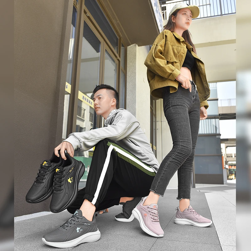 总新款春秋冬季皮面百搭透气防滑耐磨减震软底男女旅游冬季跑鞋