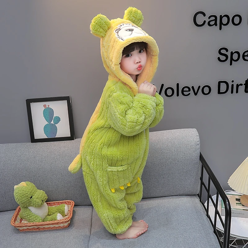 女童连体睡衣秋冬款儿童爬服法兰绒家居服小女孩卡通加厚宝宝睡袋