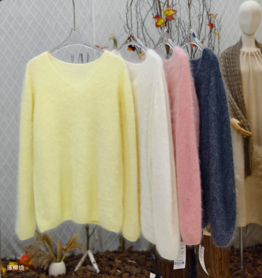 康赛妮山羊绒拉绒V领无缝一线成衣4588