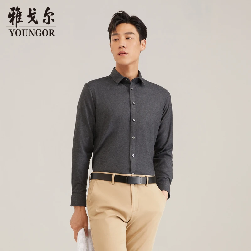 【TR绒面】雅戈尔秋冬新款长袖商务休闲保暖易打理舒适男士加厚衬衫