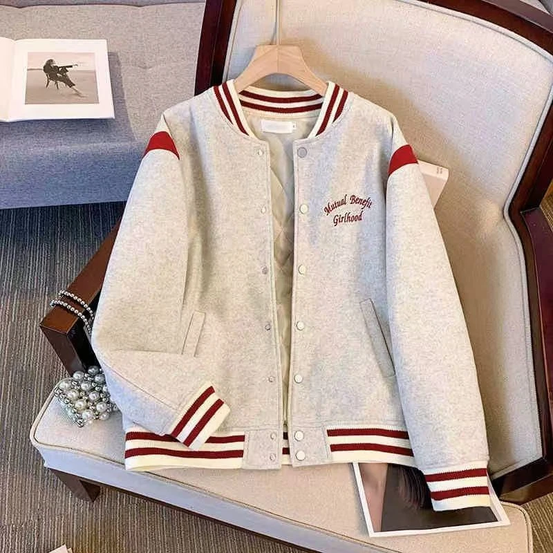 美式撞色2024冬秋季新款韩系宽松刺绣韩版棒球棒球服女外套外套