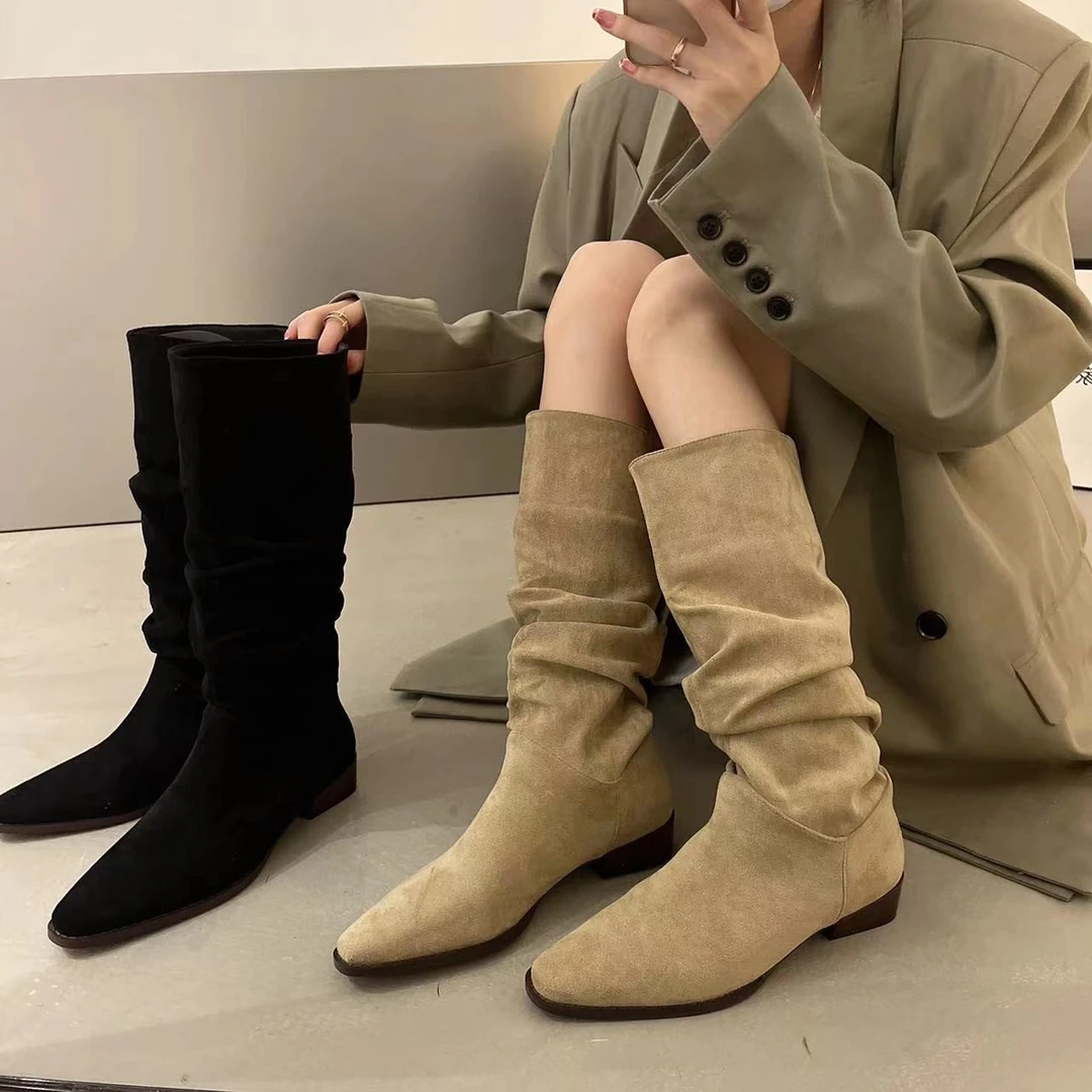 马丁靴女2023新款小众堆堆骑士靴切尔西牛仔靴爆款高跟单靴长筒靴