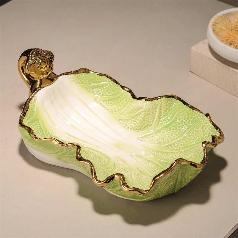 2024新款白菜水果盘家用客厅轻奢高档茶几高级感精致陶瓷果盘中式