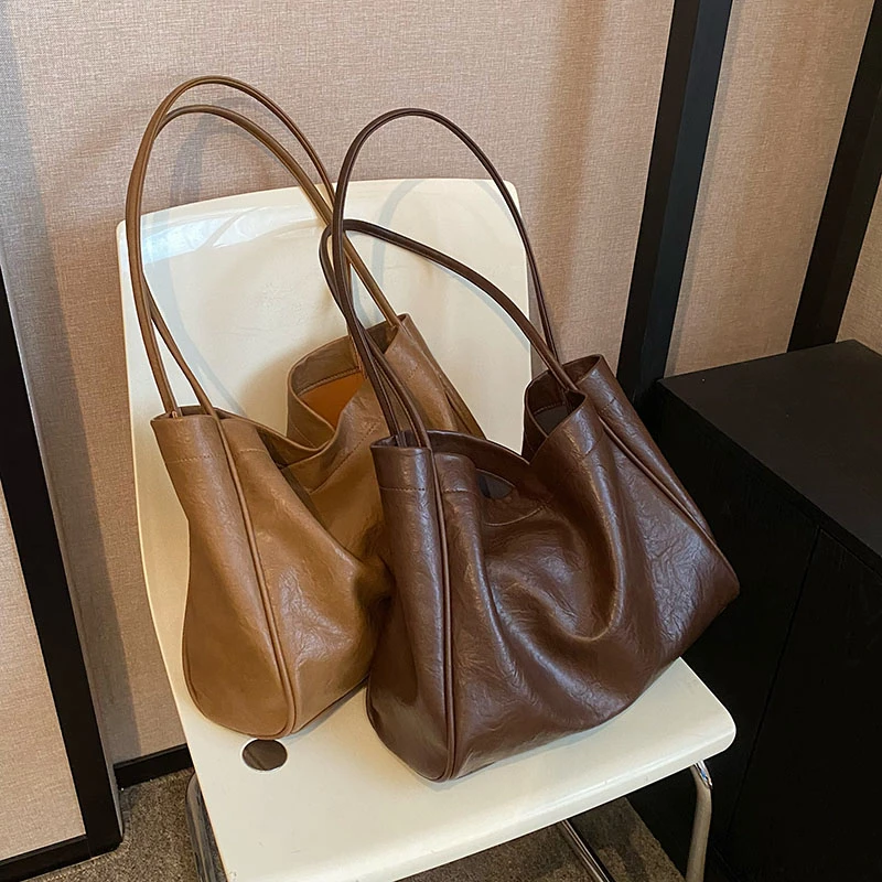 大容量复古托特包2024新款慵懒简约单肩包时尚百搭通勤包女+LY003