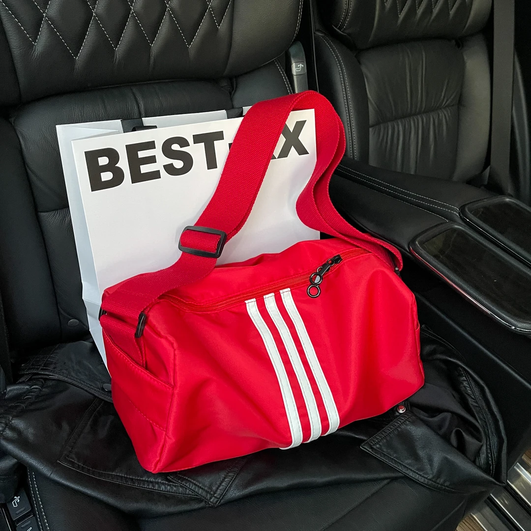 防水休闲条纹时尚运动包小众设计牛津布健身包黑色吐司单肩斜挎包