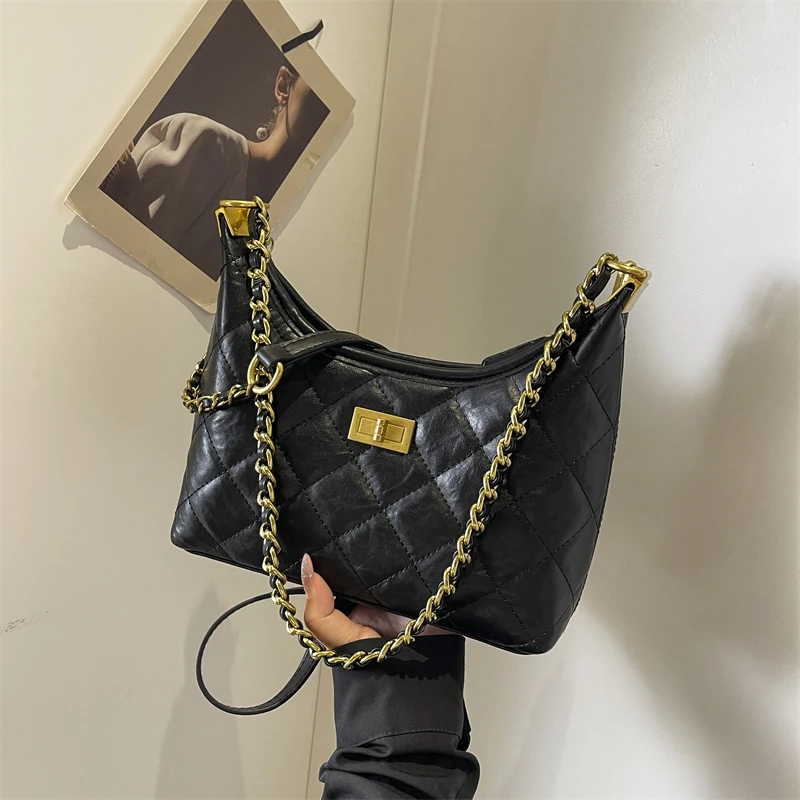 PARACVTOU/帕卡图腋下包包女式小香风菱格链条包高级感单肩斜挎包