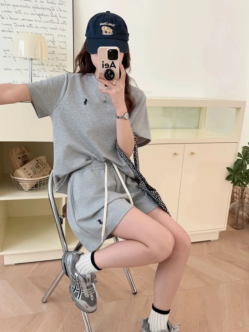 短袖t恤女2024新爆款套装衣服显瘦休闲运动夏洋气时尚两件套859