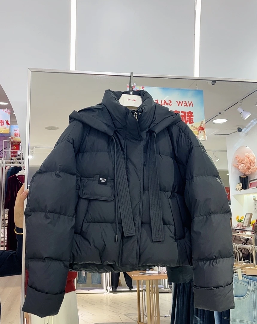 女士上衣黑色连帽休闲冬季