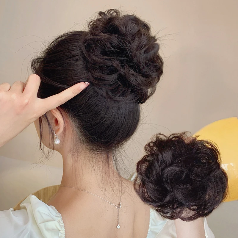 丸子头黑色女真发发圈后脑勺卷发蓬松增发量新娘旗袍懒人盘发神器
