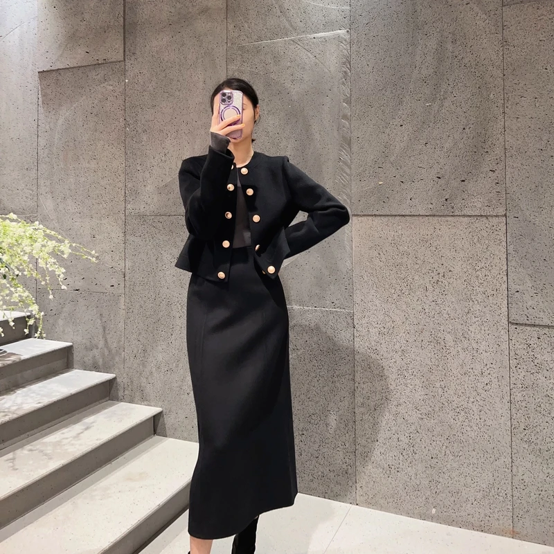 M1680优雅毛呢半裙高腰显瘦后开叉半身裙 裙长84 款号XY028