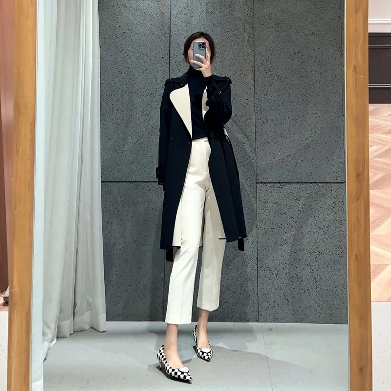 M1699时髦气质藏青色风衣 衣长95 款号GY14201