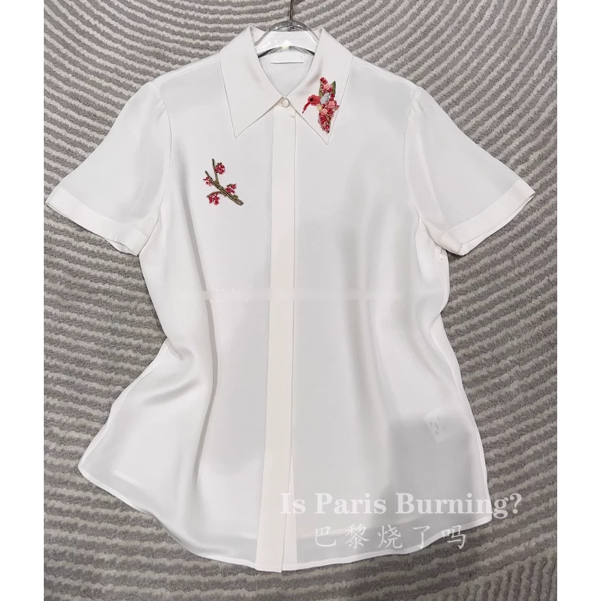 喜上梅梢！气质重工白色衬衣衣长67款号QS52051