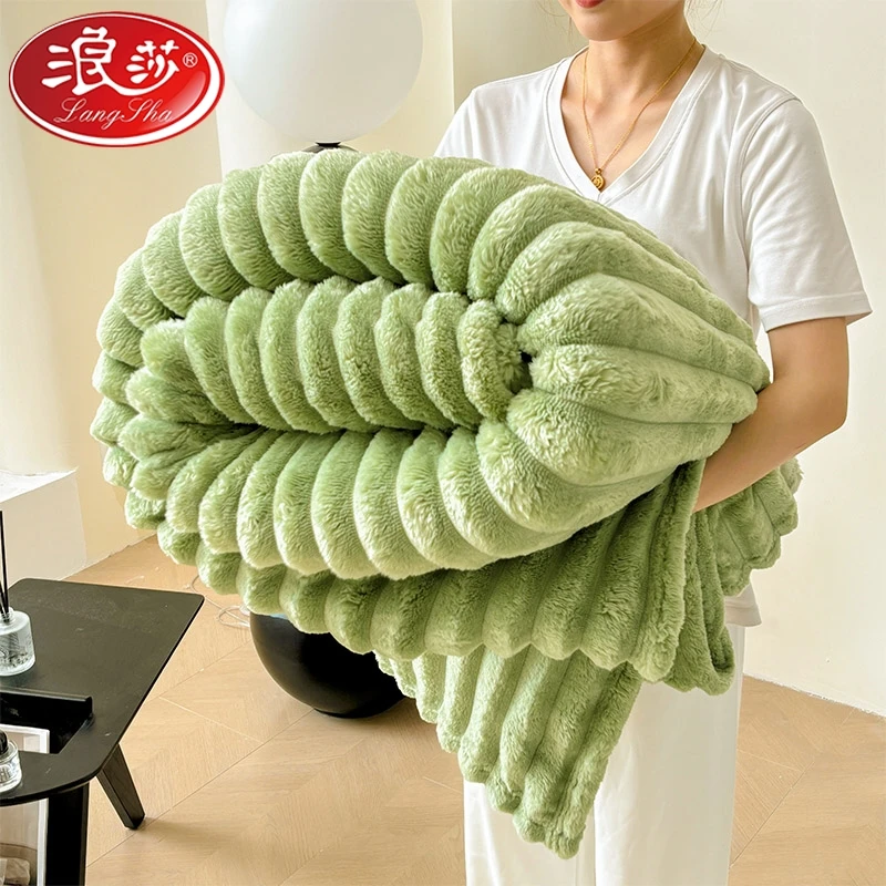 LANSWE/浪莎兔毛绒冬季保暖加绒床单午睡盖毯珊瑚绒毯加厚