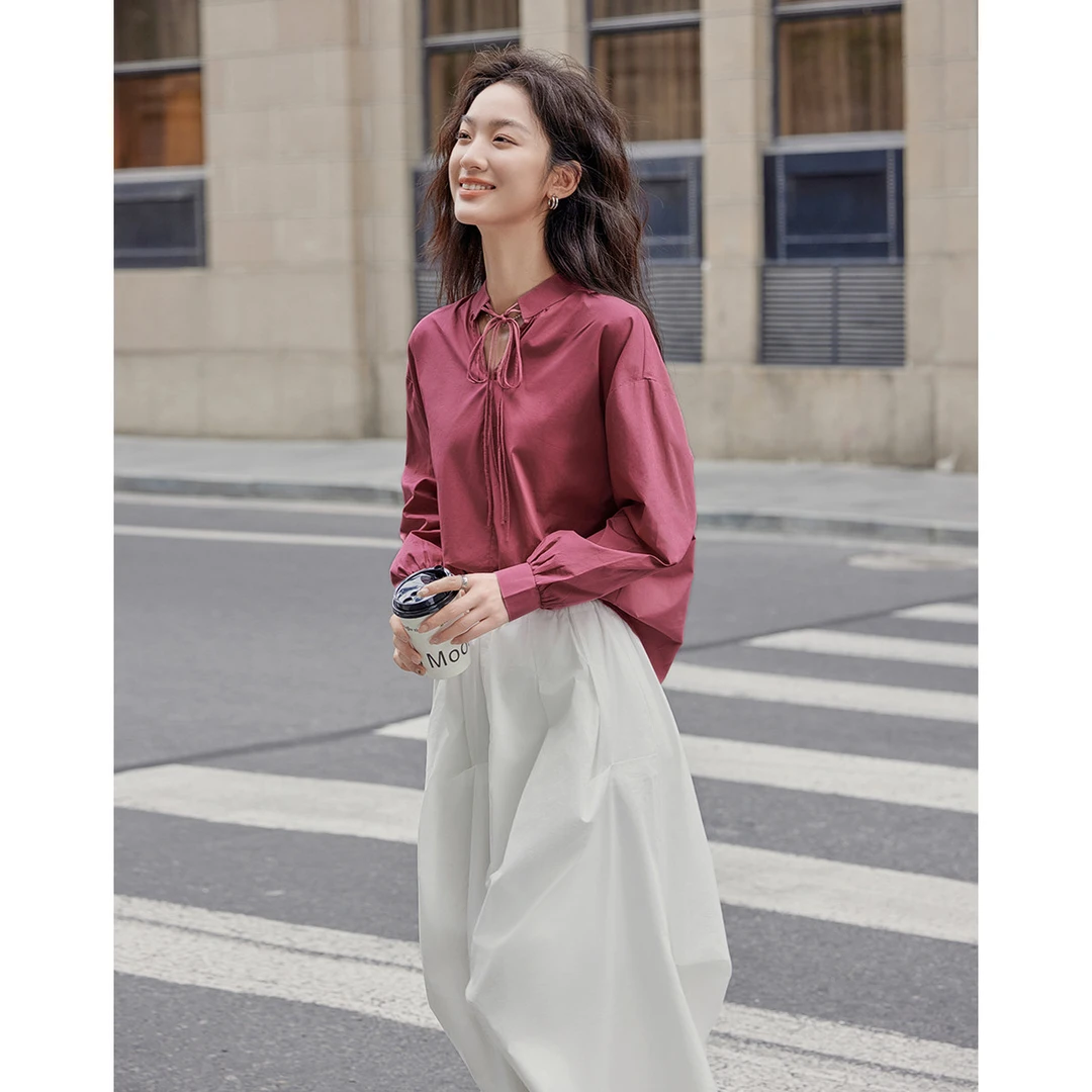 dme德·玛纳【石榴气泡水松弛感衬衫】领口双系带装饰显瘦舒适上衣