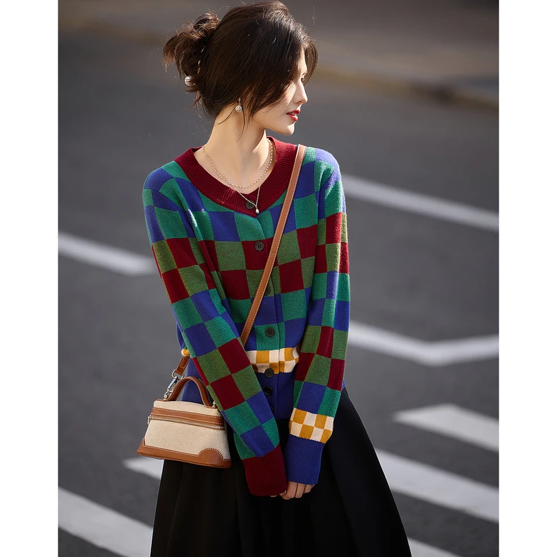 【小云总专属】德·玛纳格纹芝麻点提花春新圆领长袖开衫复古针织衫