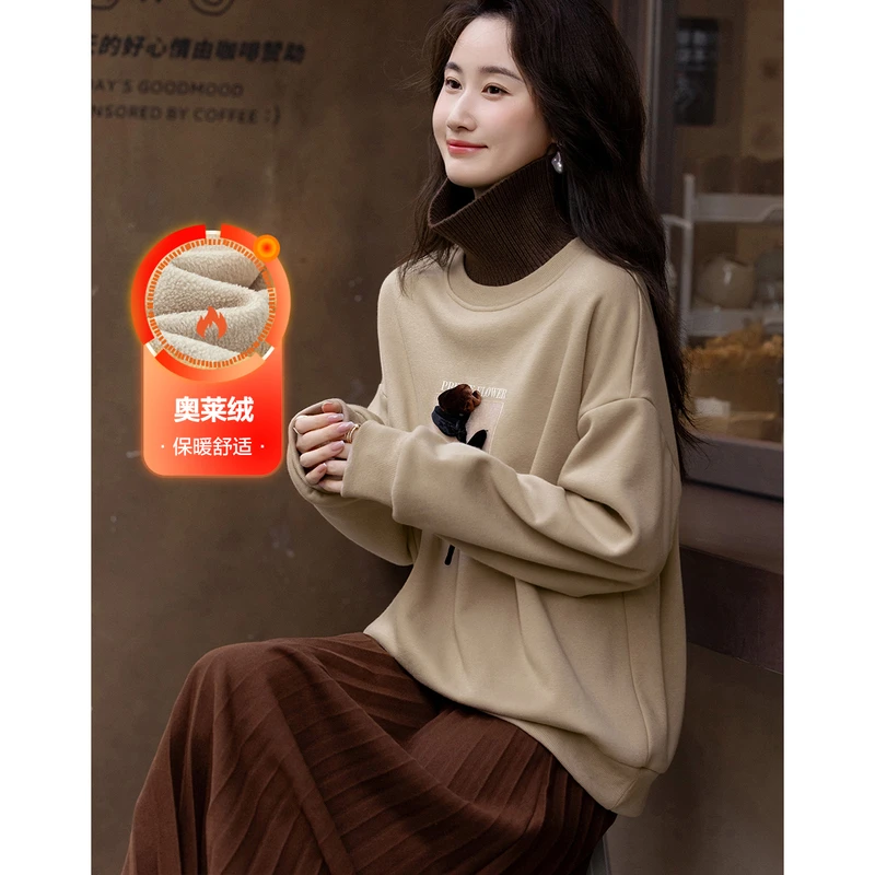 dme德玛纳【韩里韩气】冬季INS风郁金香假两件云感棉加绒卫衣女上衣