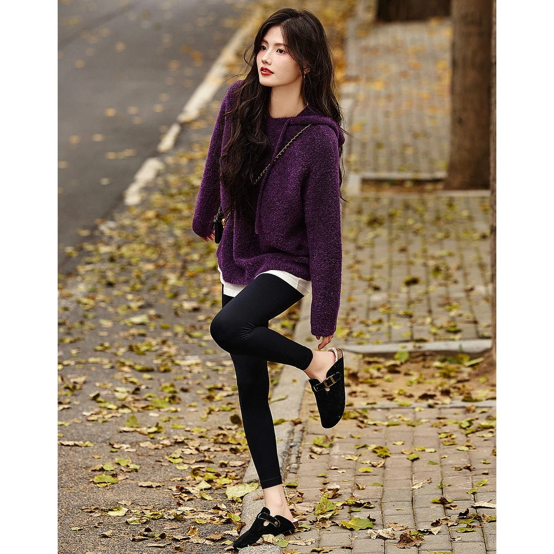 【纸片人圈圈纱线衫】2023冬季连帽长袖简约舒适针织衫女上衣