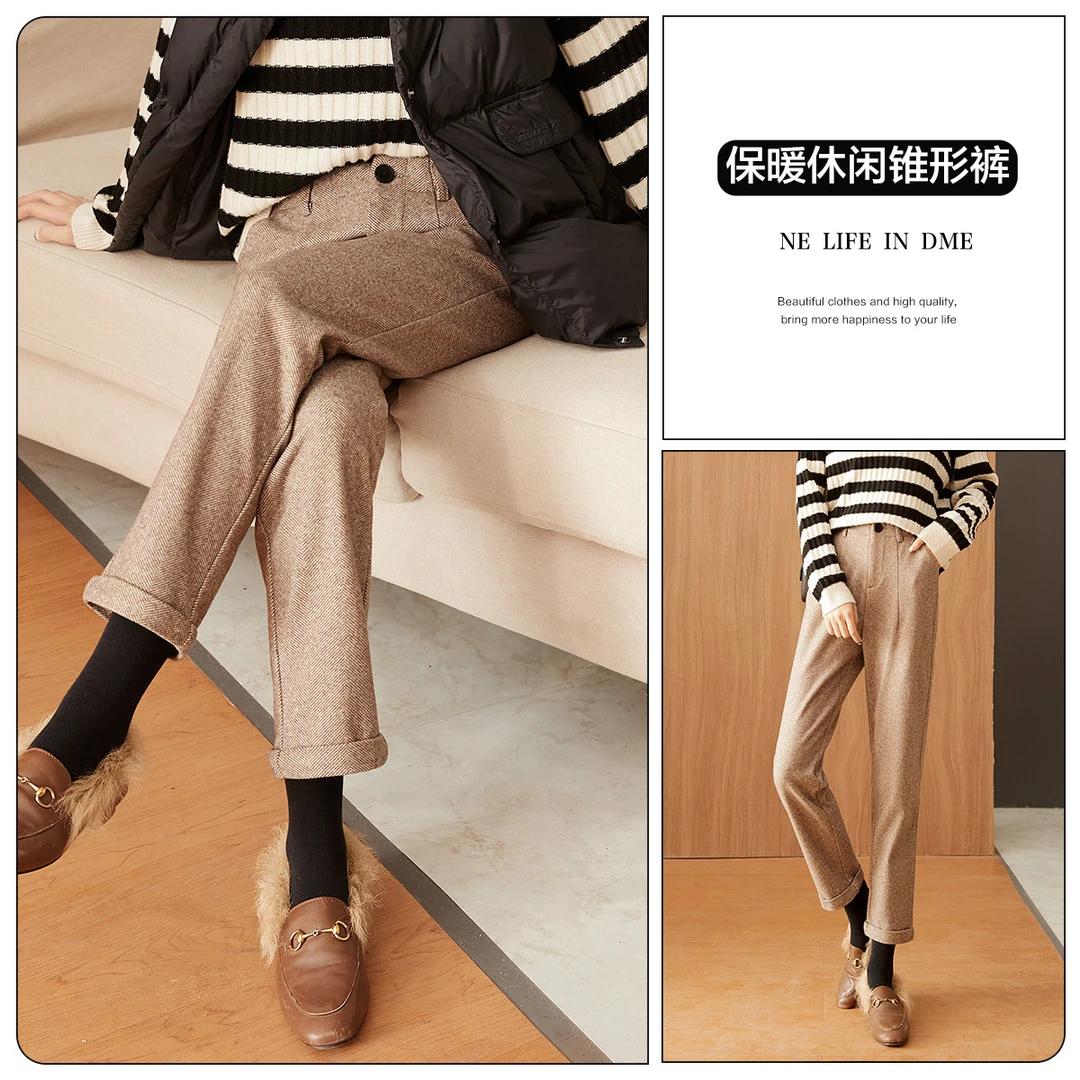 德·玛纳【毛呢烟管裤】长裤挺括女式休闲裤加厚直筒裤