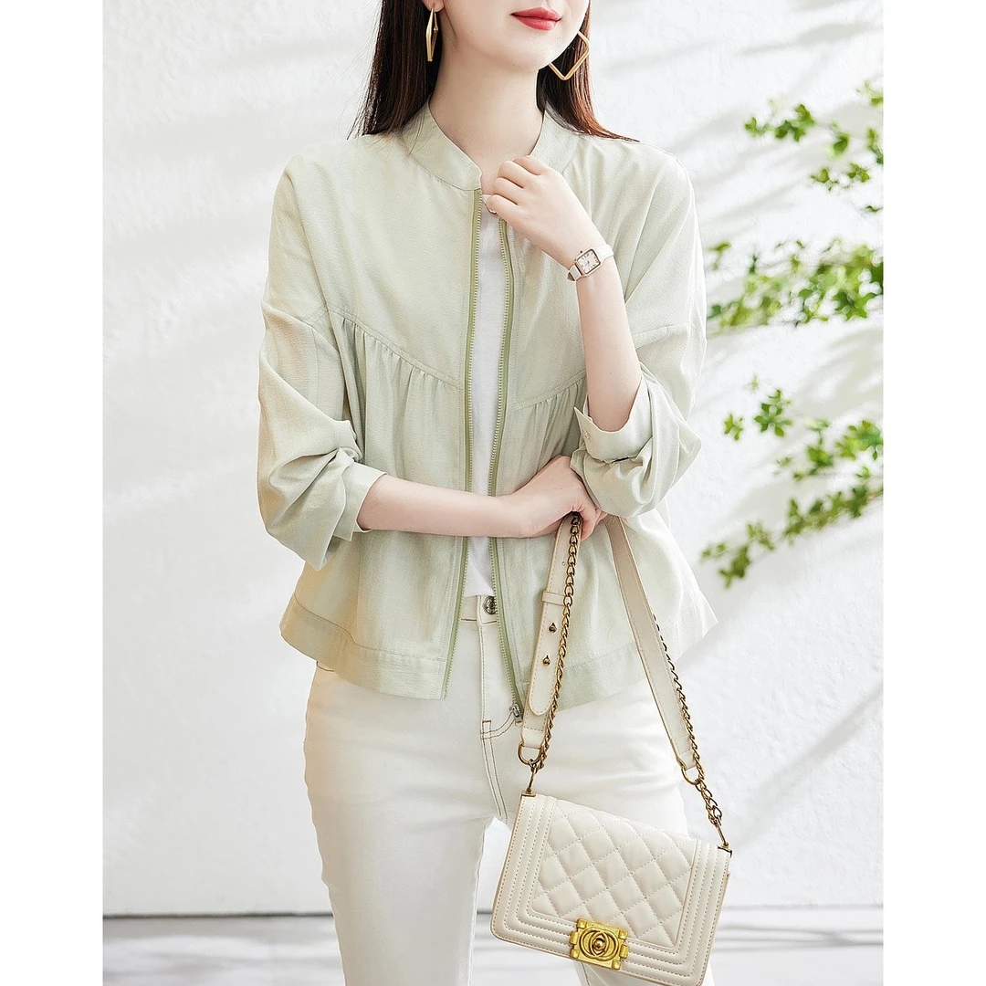 【乐乐服饰专属】德·玛纳新款立领宽松落肩薄款外套女短款小众