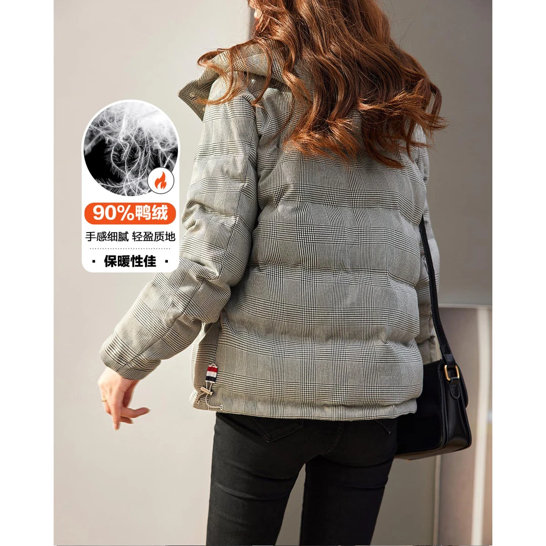 【90鸭绒】23冬新款可脱卸帽子撞色四杠球服外套款羽绒服女时尚短款