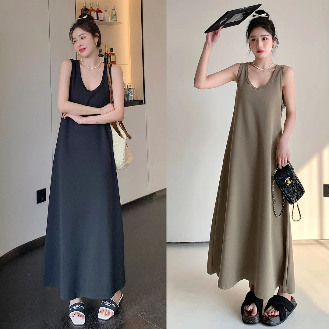 春夏上新/大码女装纯色简约风圆领无袖背心连衣裙裙子休闲遮肚子