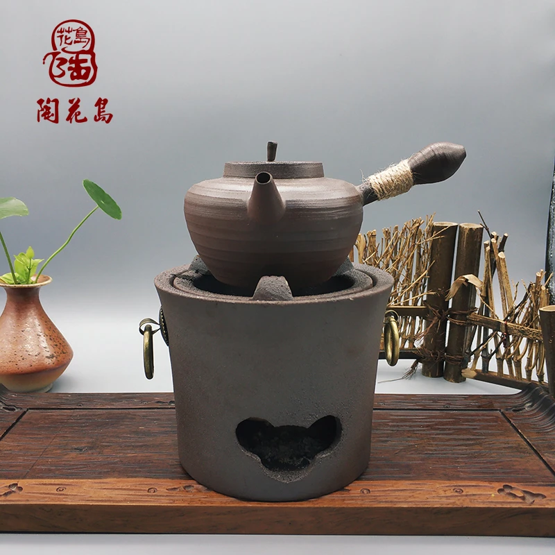钦州坭兴陶陶花岛三姐手工茶具陶瓷全手工围炉煮茶壶茶炉