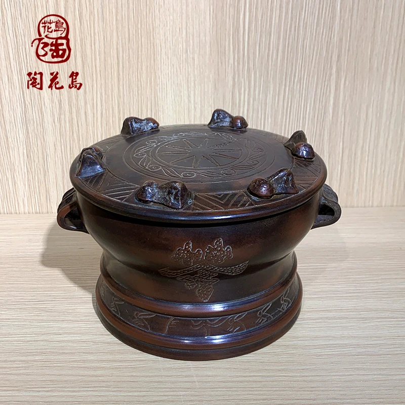 钦州坭兴陶三姐坭兴陶特色广西工艺美术品半斤装鼓型茶叶罐