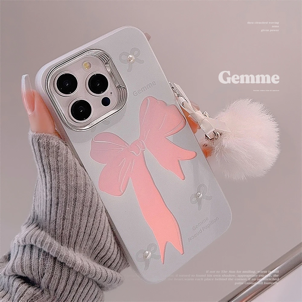 毛绒球蝴蝶结iphone15适用14Promax手机壳12苹果13镭射14珍珠贴纸