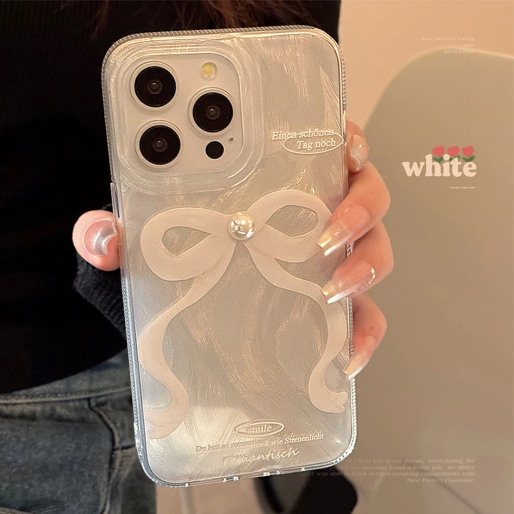 镭射奶白珍珠蝴蝶手机壳苹果15promax适用iphone13防摔12羽纱14硬