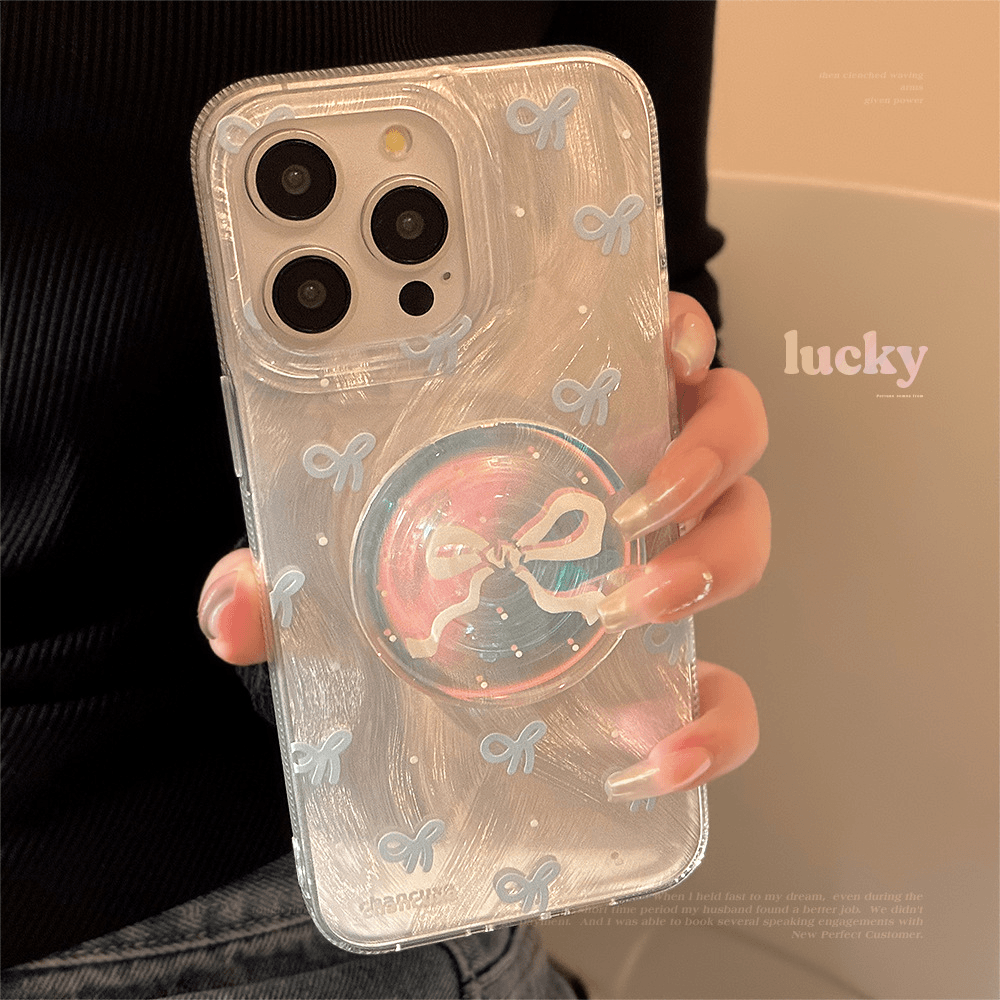 塔下 蓝蝴蝶结手机壳适用苹果15promax镭射支架iphone13防摔12硬14小众
