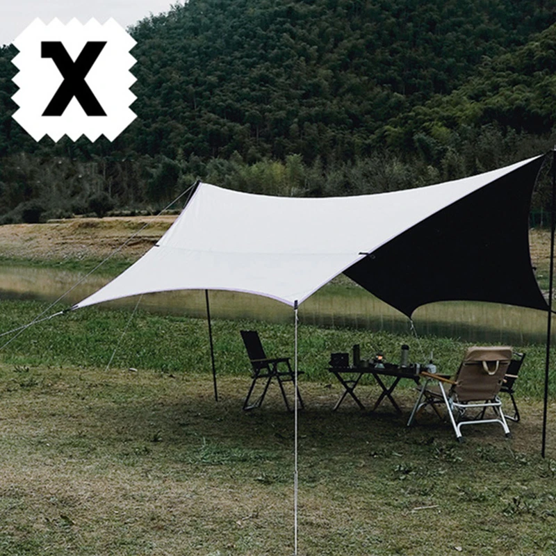 420D【4.5×5六角蝶形天幕】全遮光黑胶天幕野营露营营地景区专用