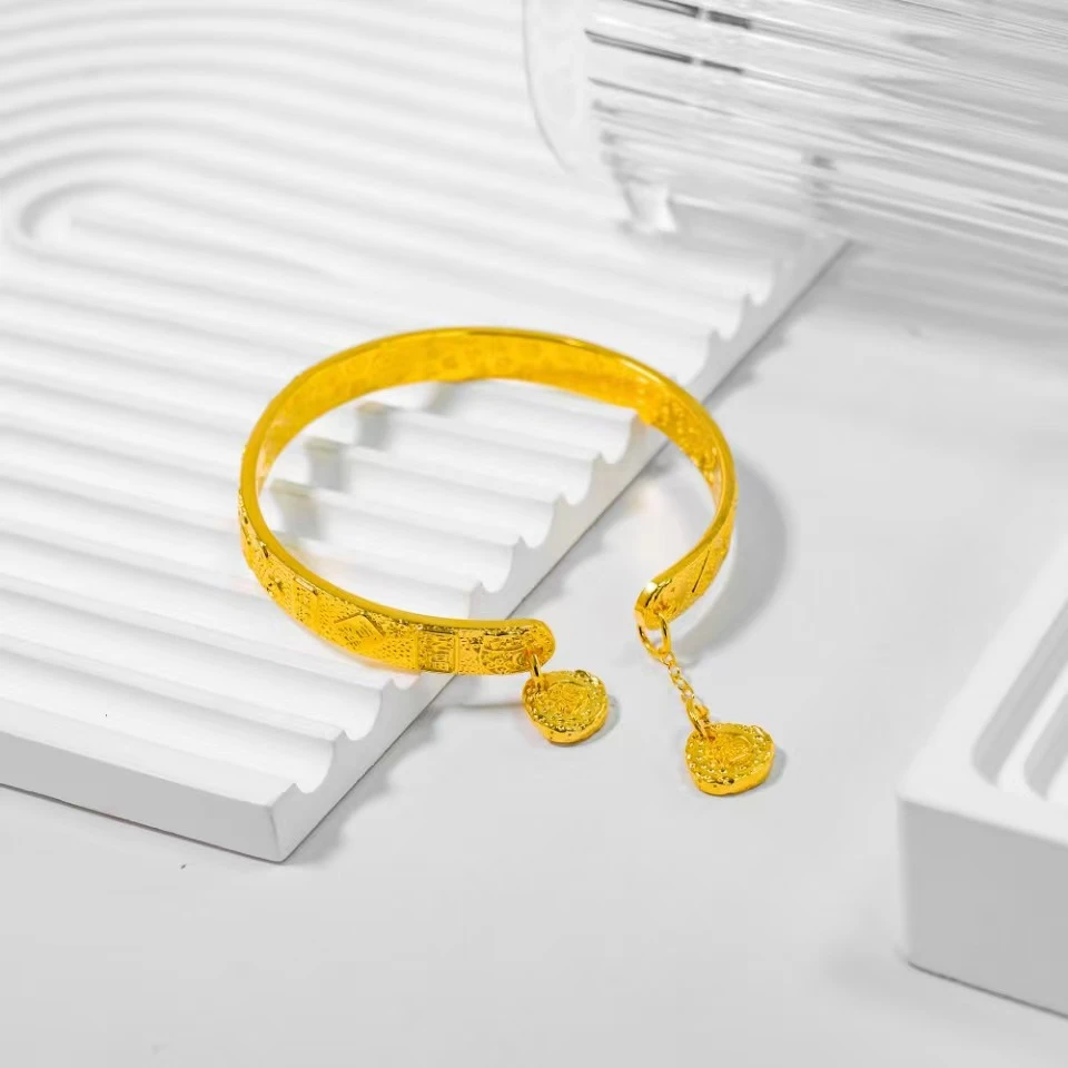 足银手镯 吉言招财进宝手镯（开口）