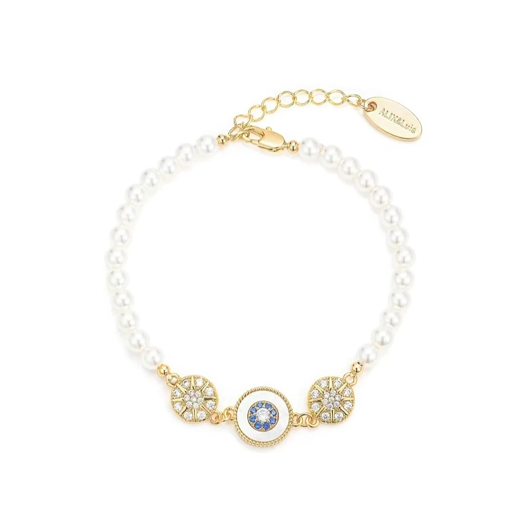 镀金14k2024年新款高级感珍珠贝母罗盘锆石宫廷风发箍