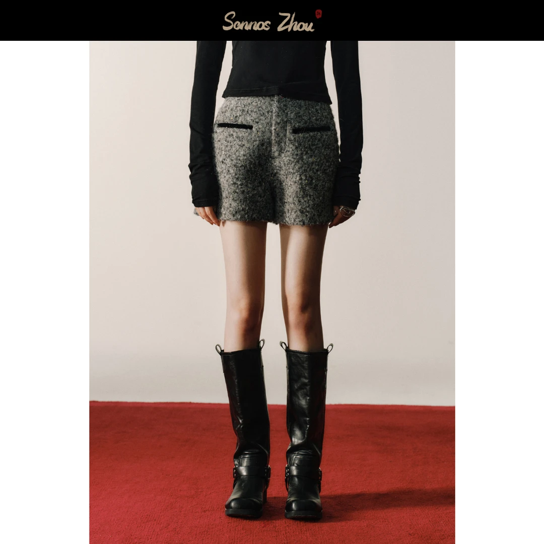 【sennoszhou 】杳霭流金粗纺毛呢短裤 C44067