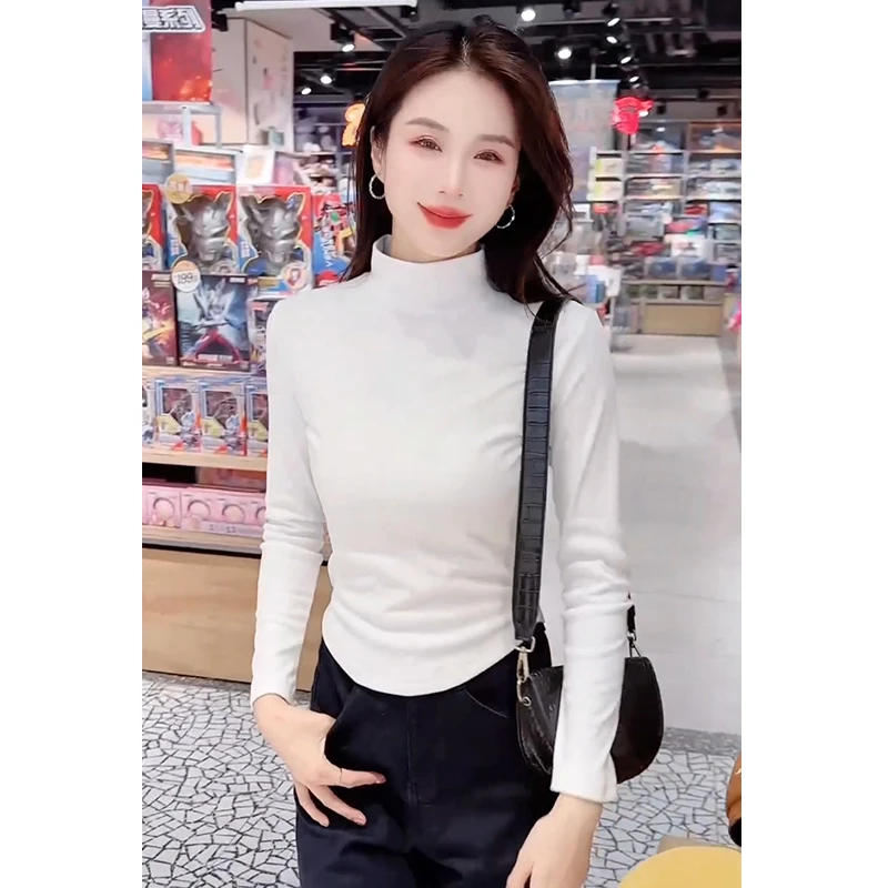 半高领磨毛打底衫女气质保暖时尚内搭修身显瘦长袖T恤衫