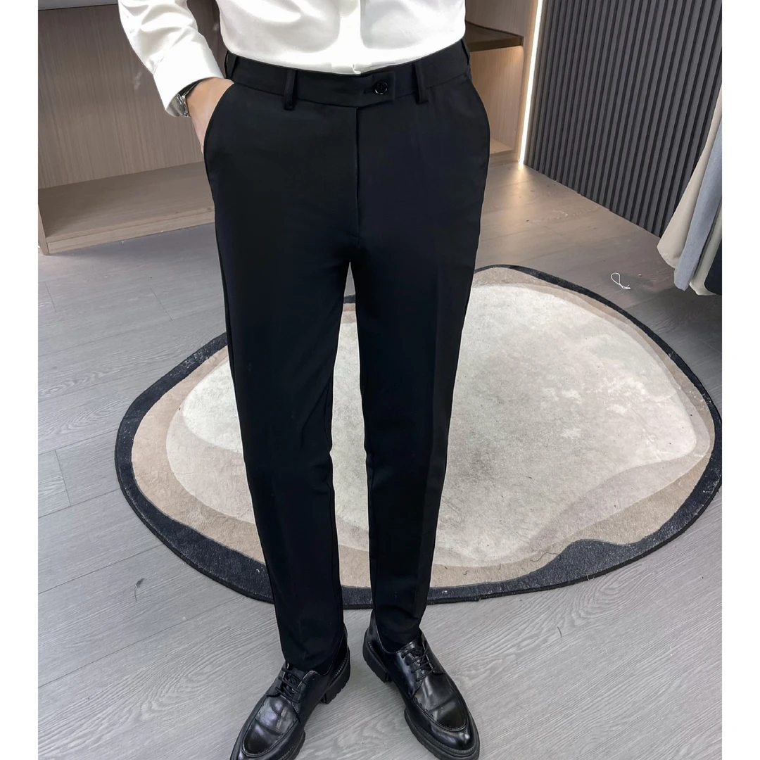 夏季超薄可选男士高档西裤商务修身九分休闲纯色松紧腰长裤子男款