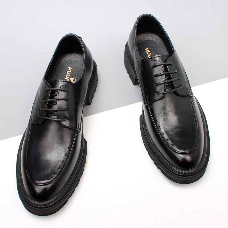 男士英伦正装皮鞋商务皮鞋潮流男软皮厚底系带新郎鞋休闲男皮鞋男
