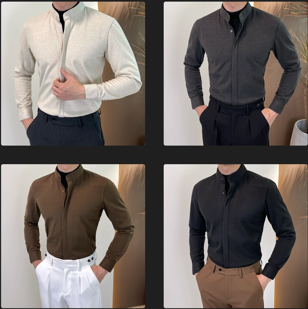 秋冬新款男士针织假两件衬衫帅气商务休闲英伦毛呢外套百搭打底衫