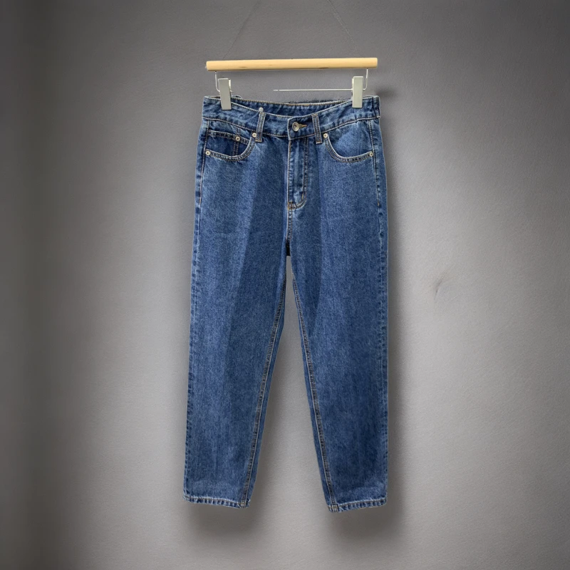 腰间纽扣直筒牛仔裤男春秋款韩版潮流锥形休闲长裤男款中高腰裤子