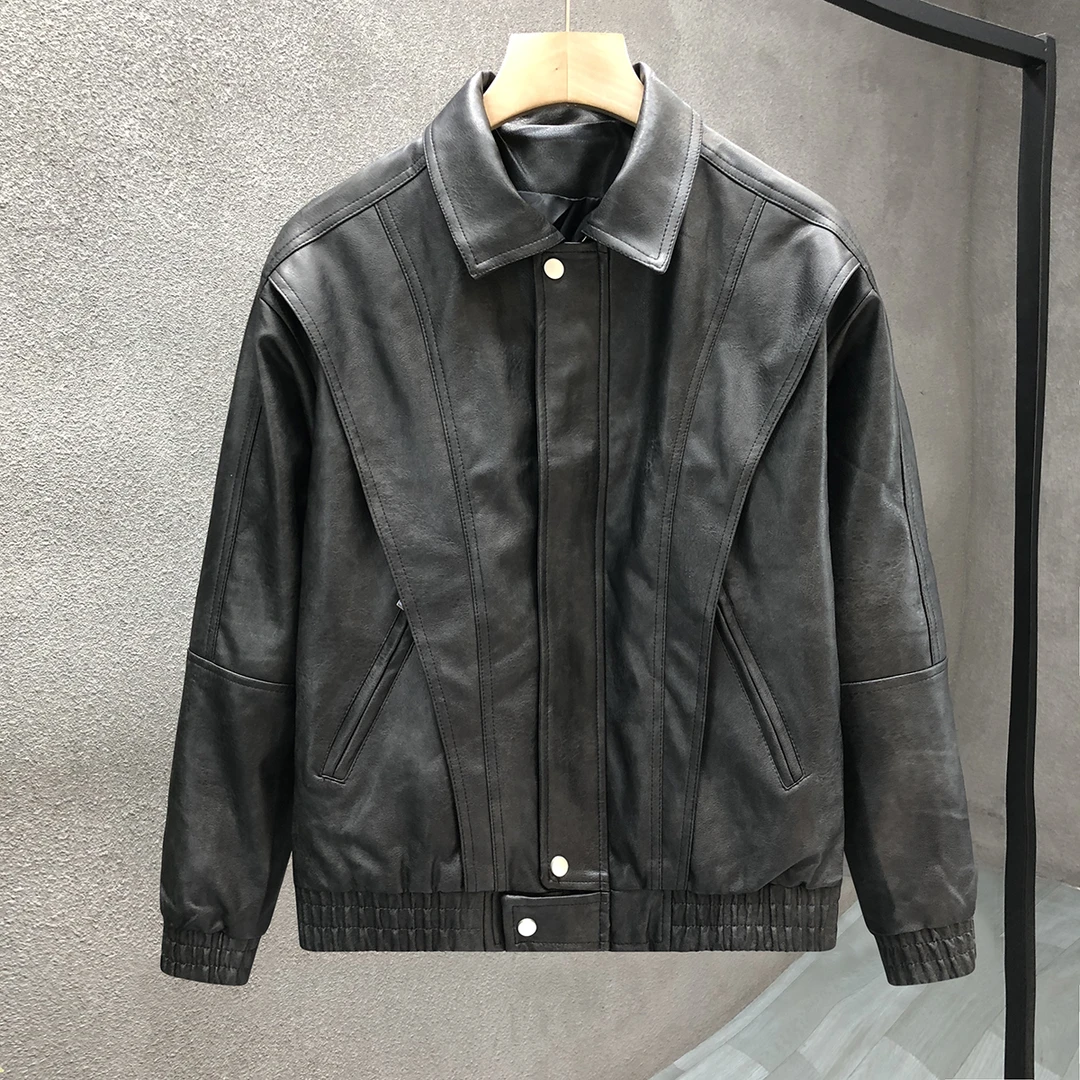 设计感复古宽松工装皮衣外套男士春秋新款潮牌痞帅机车百搭皮夹克