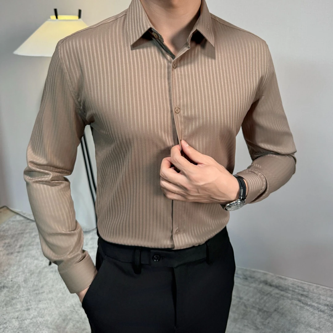 暗衬衫男长袖春秋季商务休闲高级感修身帅气青年男装西装内搭衬衣