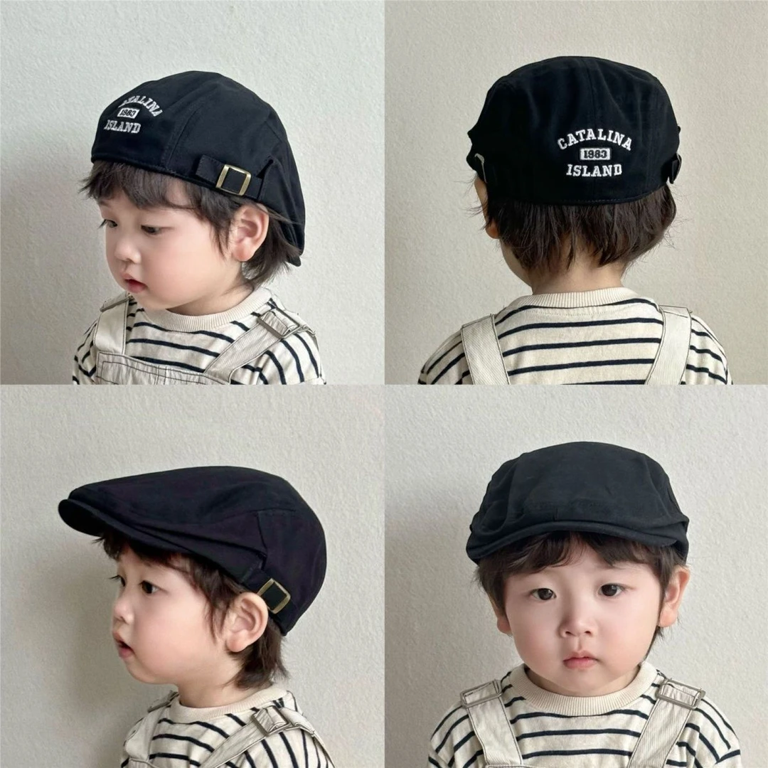 痞帅ins儿童洋气前进帽韩国宝宝刺绣字母贝雷帽男女童鸭舌帽秋季