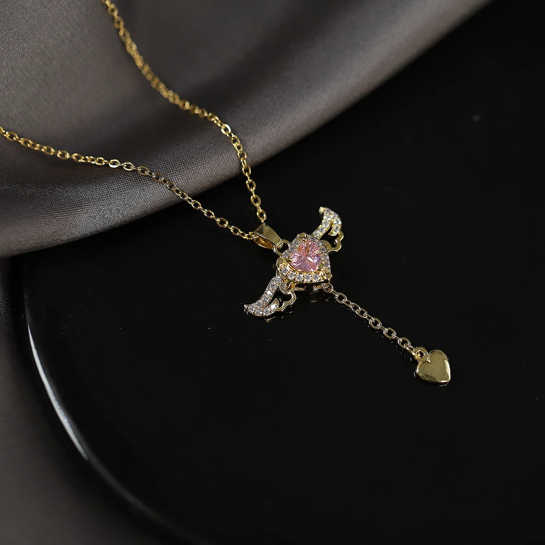 新款潮气质粉色爱心长款个性百搭项链3178