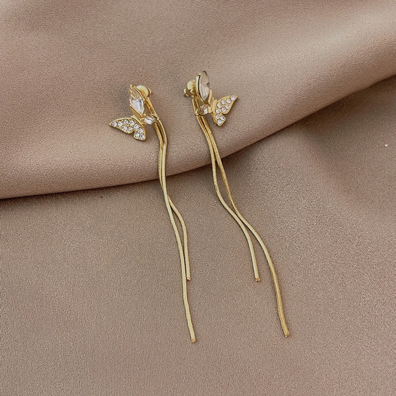 铜合金耳饰 新款气质轻奢蝴蝶耳钉小众简约长款超仙百搭耳饰1538